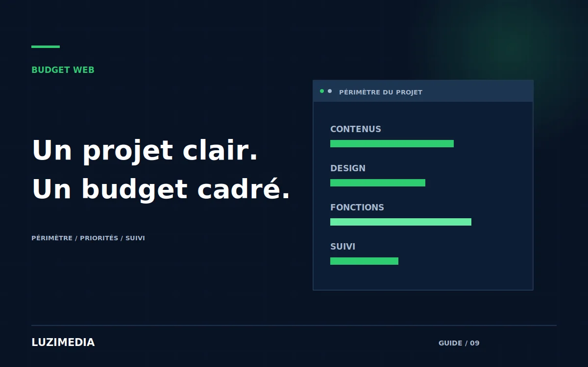 Composition graphique montrant les postes de budget d’un projet web et leurs priorités.